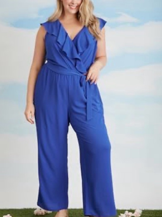 London Times Pants - London Times Ruffle Wrap Jumpsuit